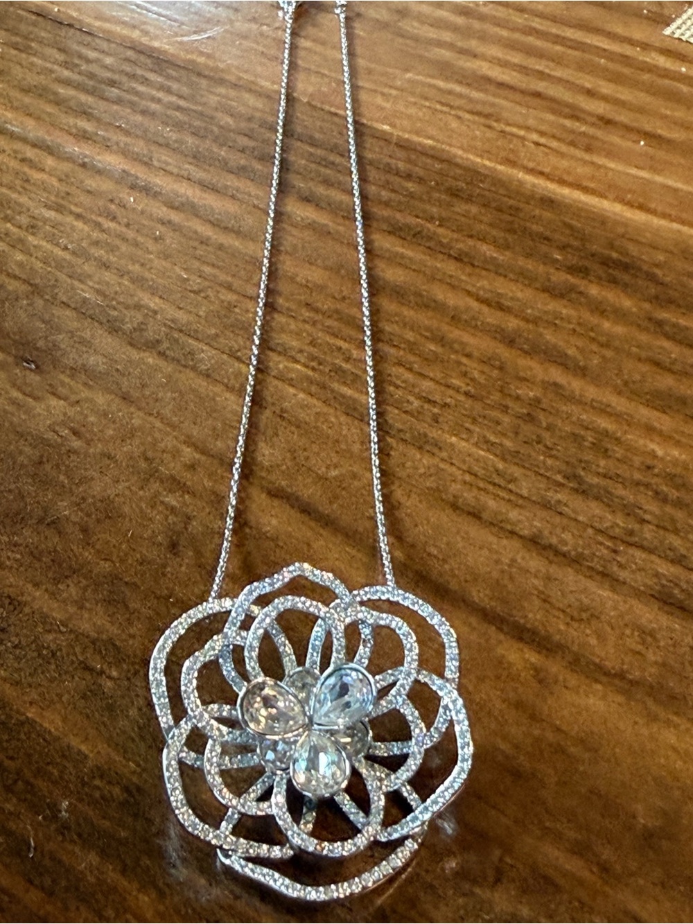 Swarovski Crystal Floral Pendant Necklace Silver Tone 16.5-18.5”